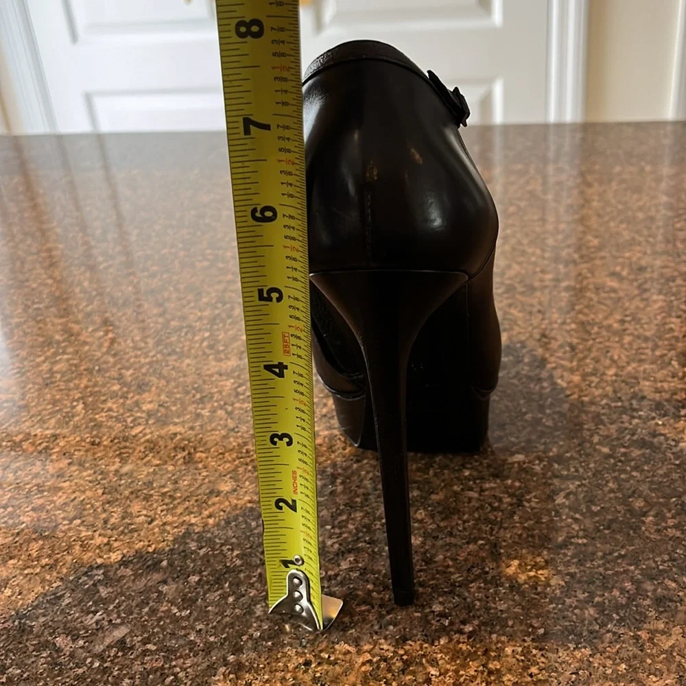 SAINT LAURANT PARIS/YSL LADIES BLACK SILVER STUD PLATFORM HEEL BOOTIES-9M - Picture 12 of 16